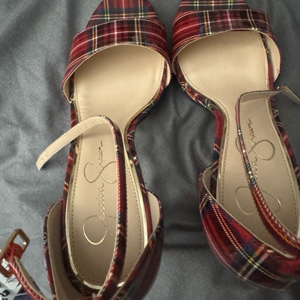 Jessica Simpson Red Plaid Heels 4”